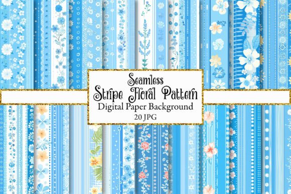 Blue Vertical Stripe Floral Pattern for Design