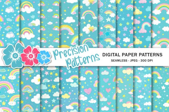 Elevate Designs with Cute Rainbow Sky Patterns