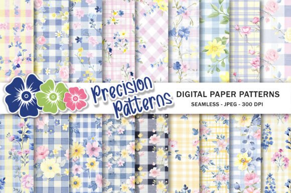 Floral Gingham Digital Paper