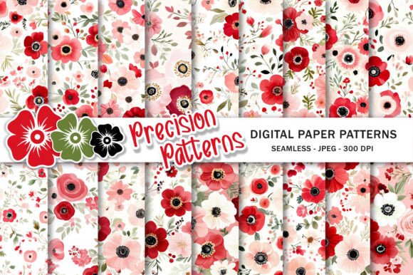 Red and Blush Anemone Floral Pattern