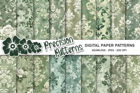 Sage Floral Damask: Elegant Digital Paper for Crafts
