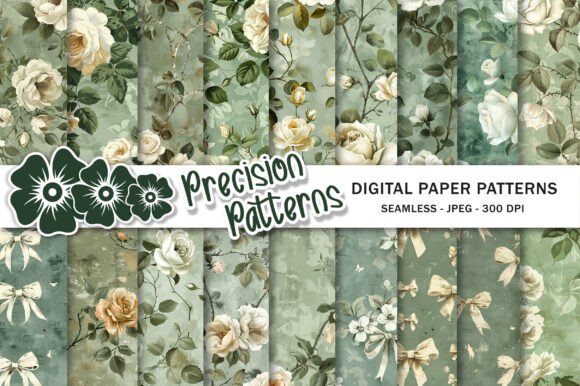 Sage Green Vintage Floral Rose Pattern Guide