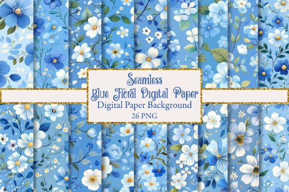 Summer Blue Floral Digital Paper for Creative Projects