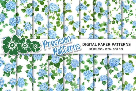 Watercolor Blue Hydrangea Flowers Pattern